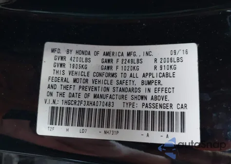 2017 Honda Accord Lx z USA, uszkodzony, nr VIN 1HGCR2F3XHA070483